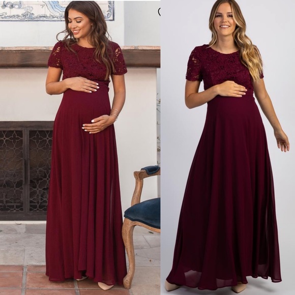 Pinkblush Maroon Crochet Open Back Maternity Dress - Picture 2 of 12